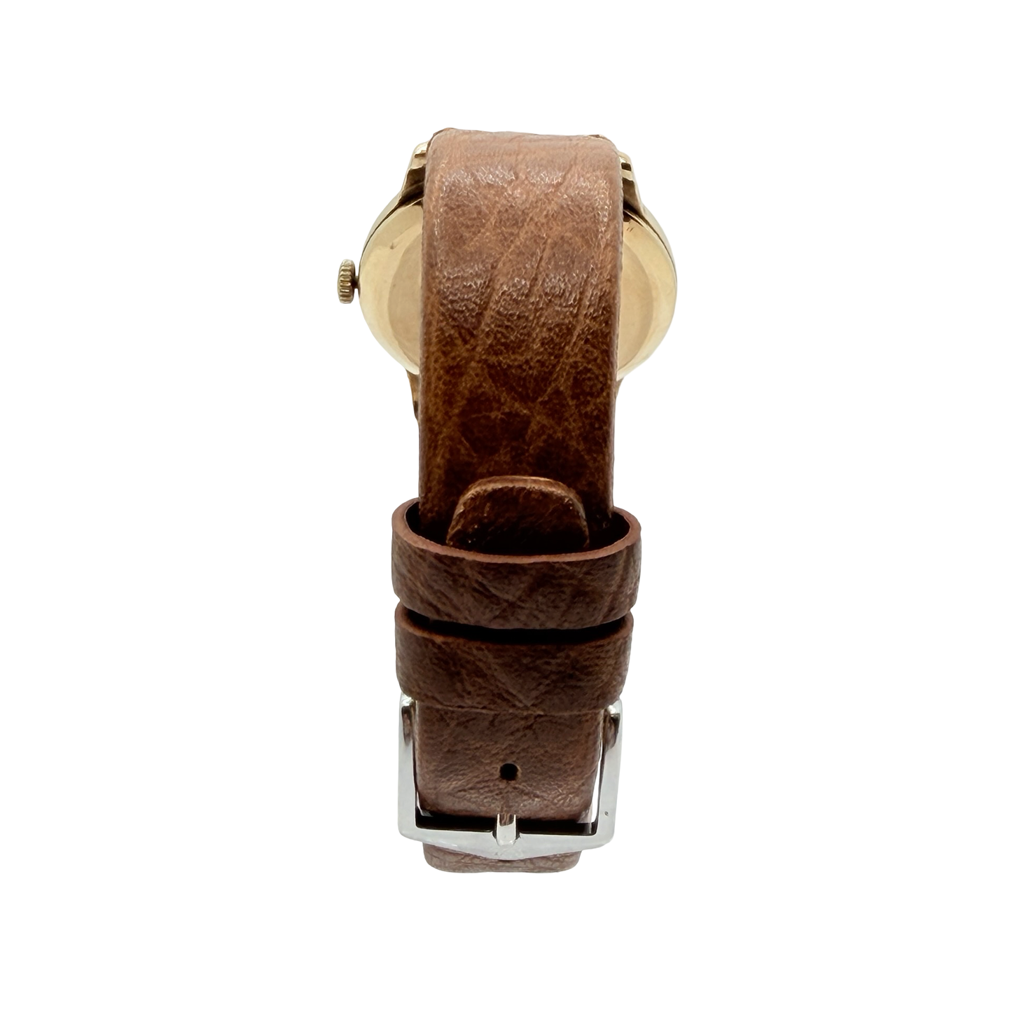 Rone 9ct Gold Non-magnetic Manual Wind 31mm White Dial Brown Strap