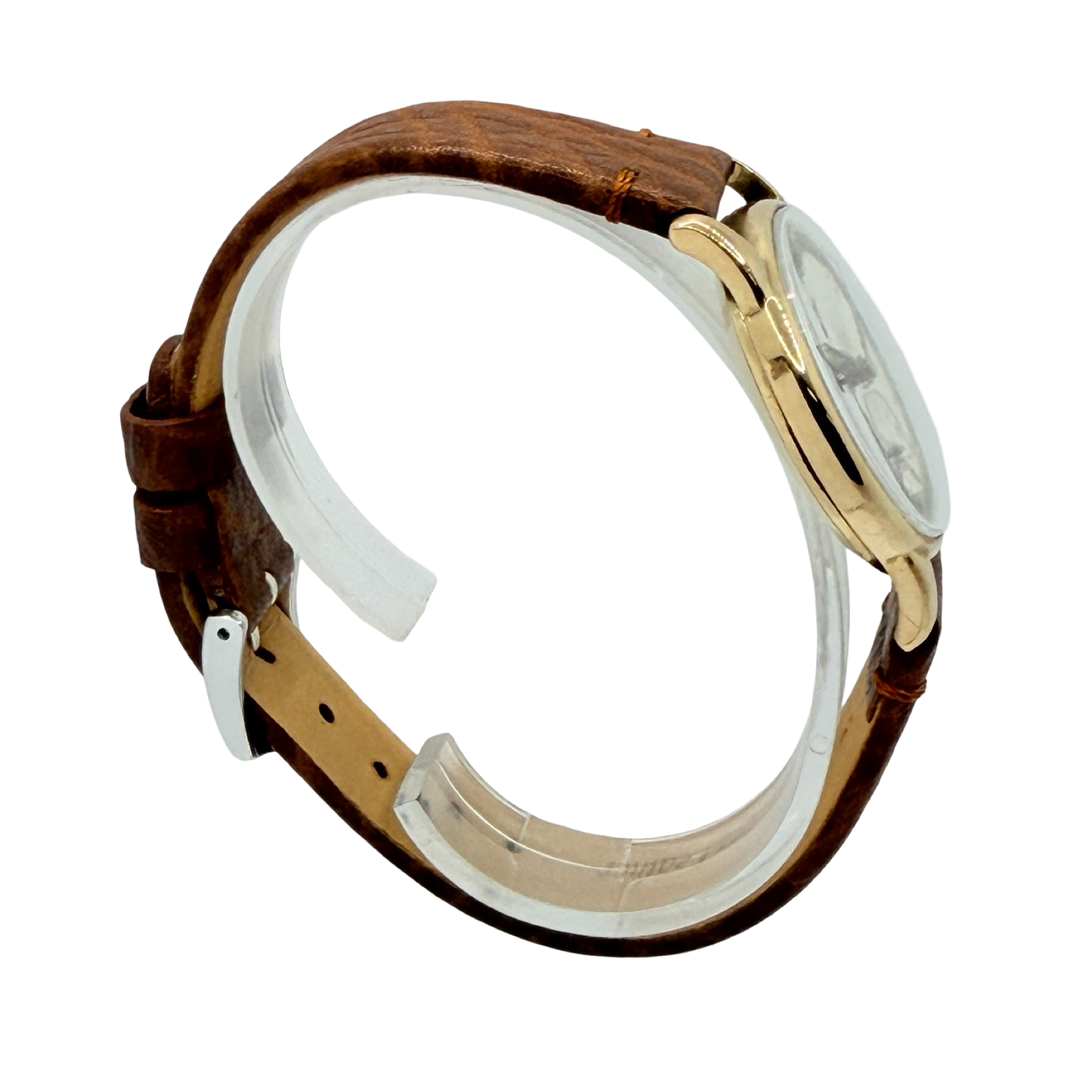 Rone 9ct Gold Non-magnetic Manual Wind 31mm White Dial Brown Strap