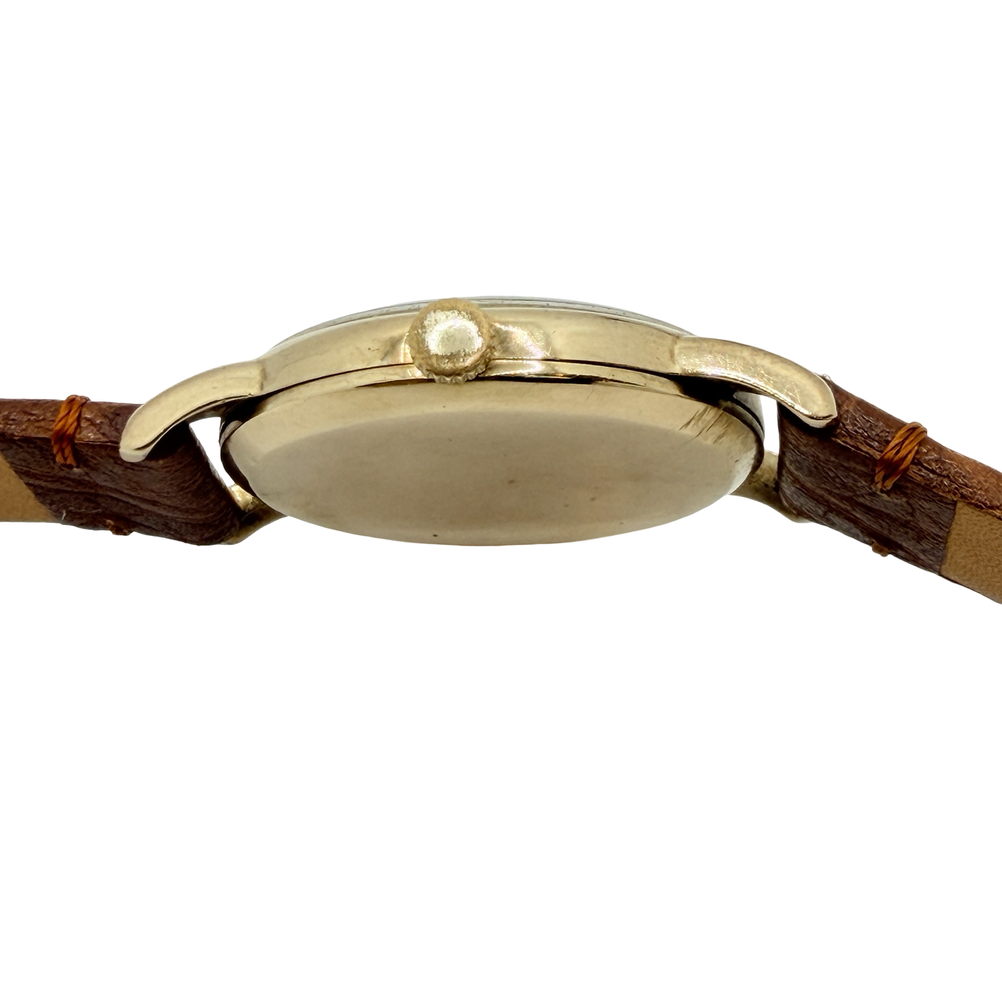 Rone 9ct Gold Non-magnetic Manual Wind 31mm White Dial Brown Strap