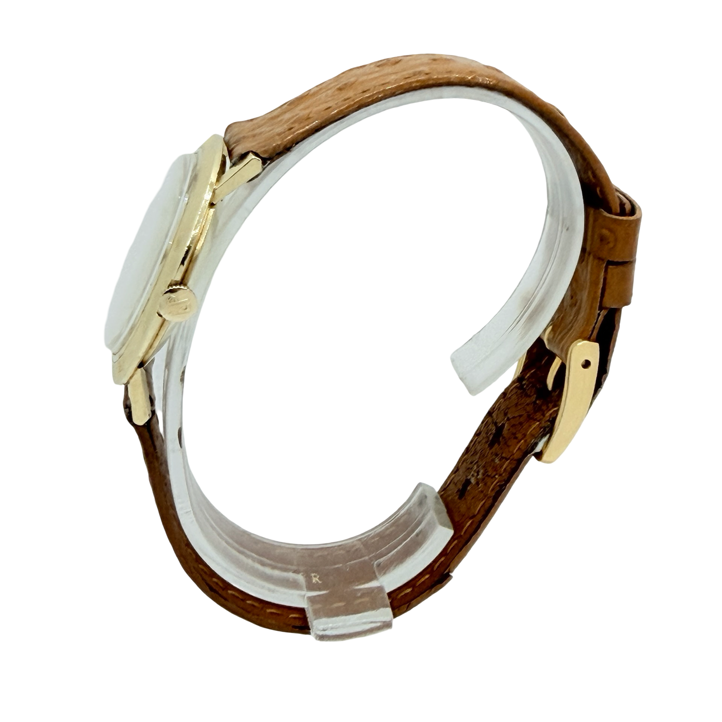 Lucien Piccard 14K Yellow Gold 31mm Manual Wind Dress Watch Silver Dial Leather Strap