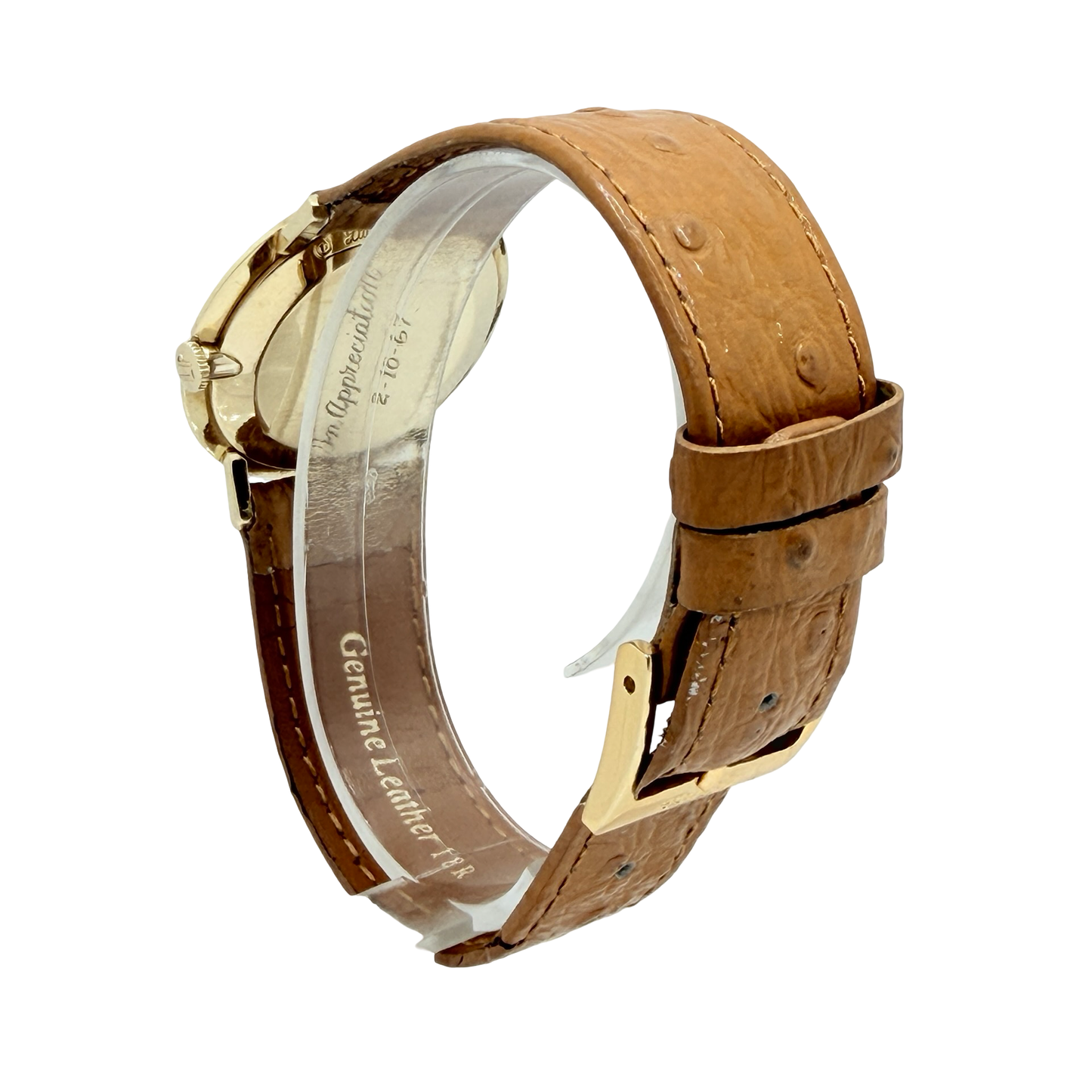 Lucien Piccard 14K Yellow Gold 31mm Manual Wind Dress Watch Silver Dial Leather Strap