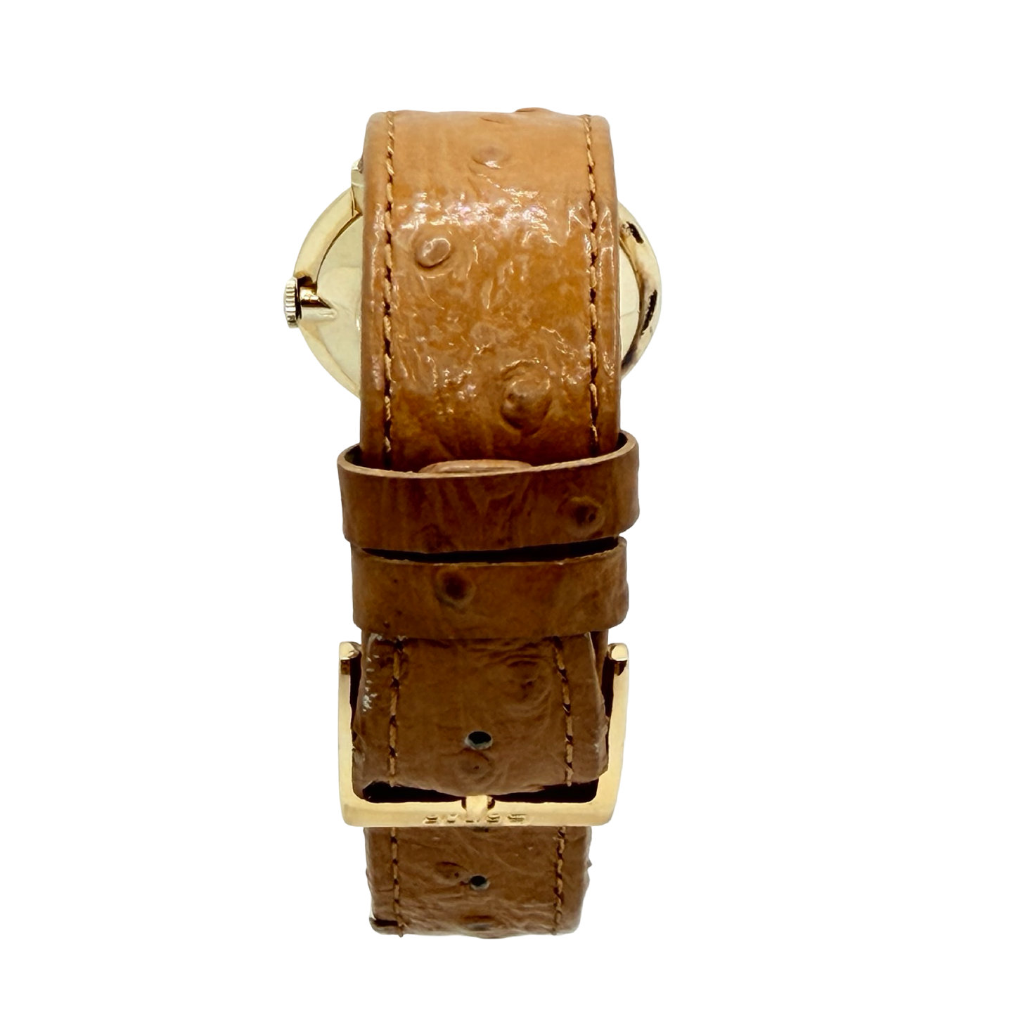 Lucien Piccard 14K Yellow Gold 31mm Manual Wind Dress Watch Silver Dial Leather Strap