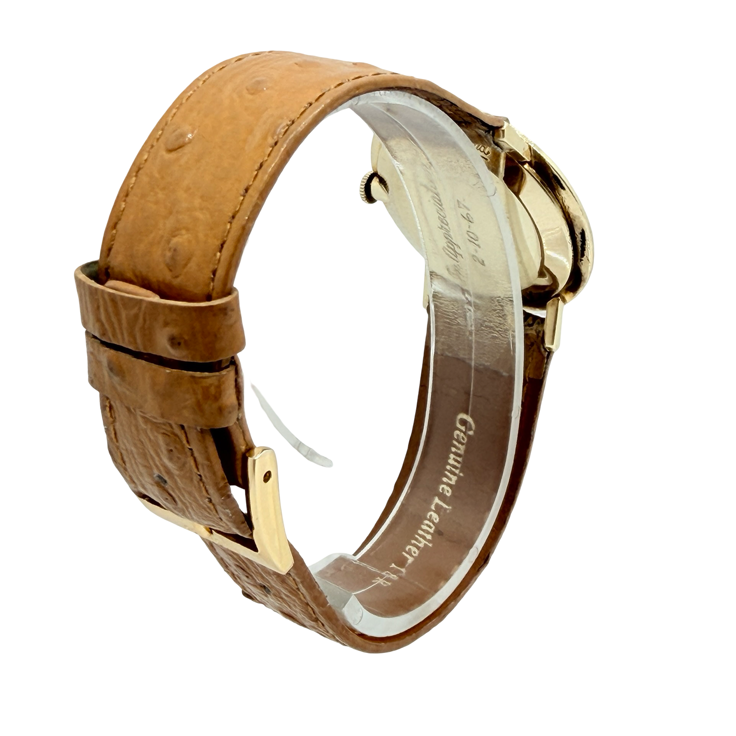 Lucien Piccard 14K Yellow Gold 31mm Manual Wind Dress Watch Silver Dial Leather Strap