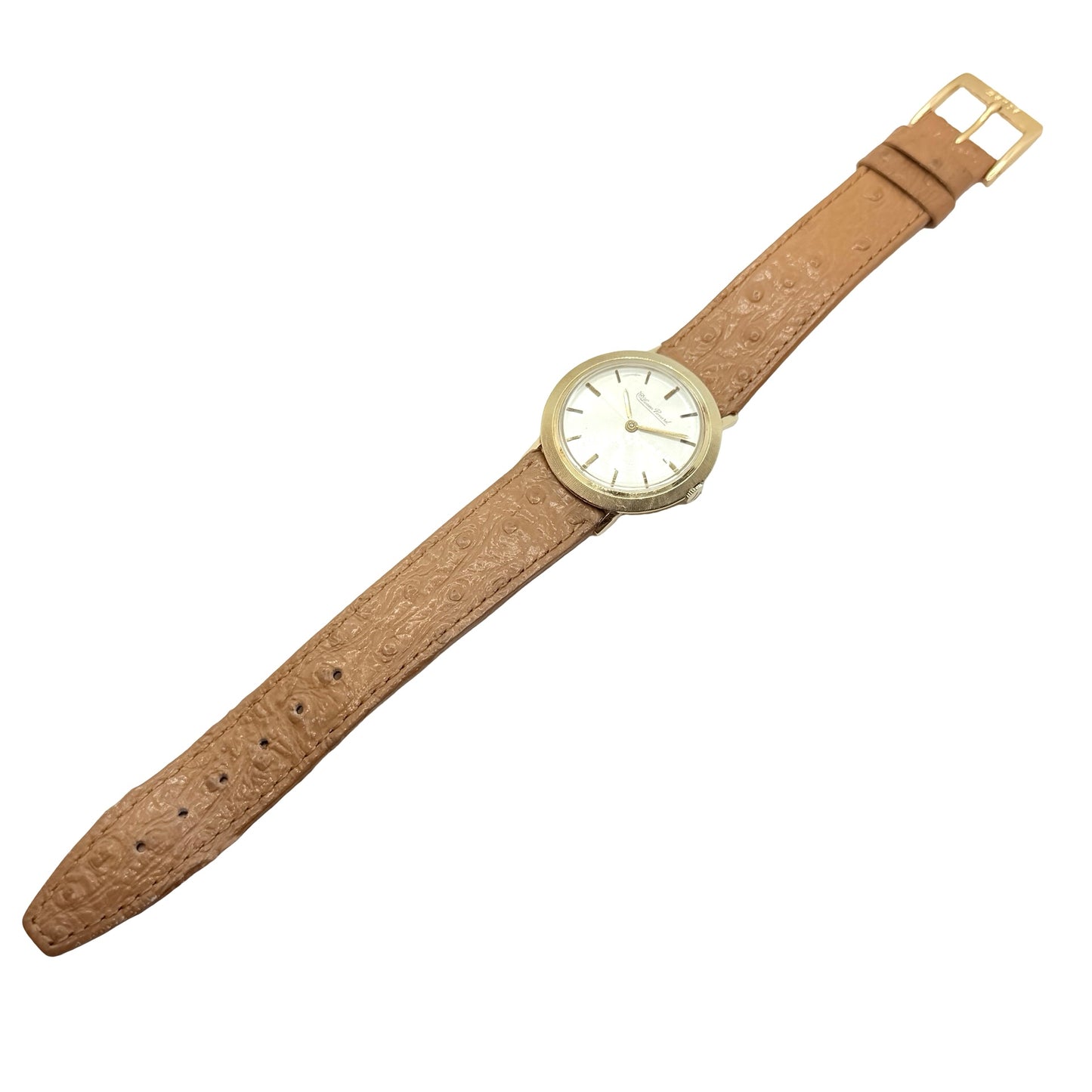 Lucien Piccard 14K Yellow Gold 31mm Manual Wind Dress Watch Silver Dial Leather Strap