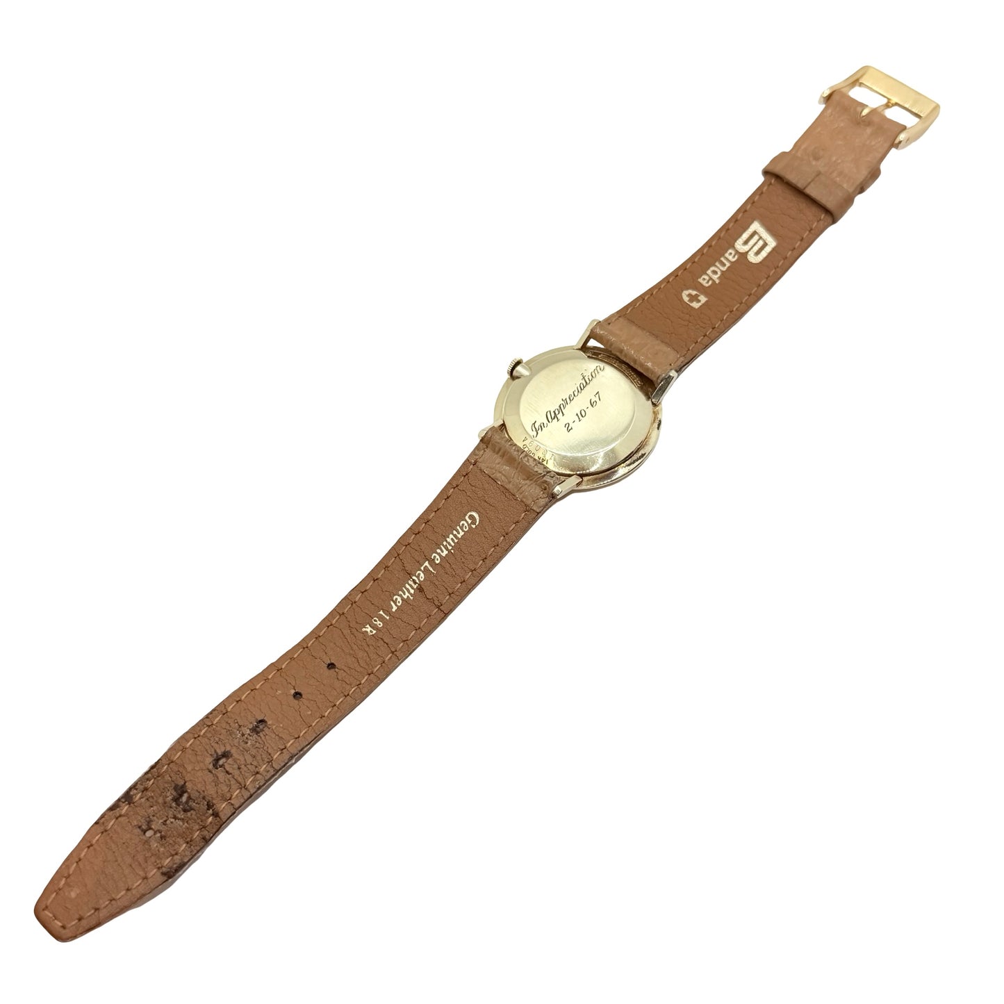 Lucien Piccard 14K Yellow Gold 31mm Manual Wind Dress Watch Silver Dial Leather Strap