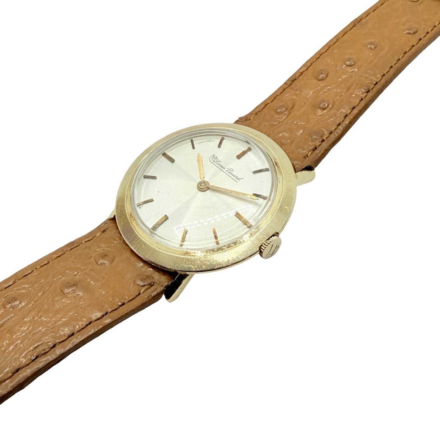 Lucien Piccard 14K Yellow Gold 31mm Manual Wind Dress Watch Silver Dial Leather Strap