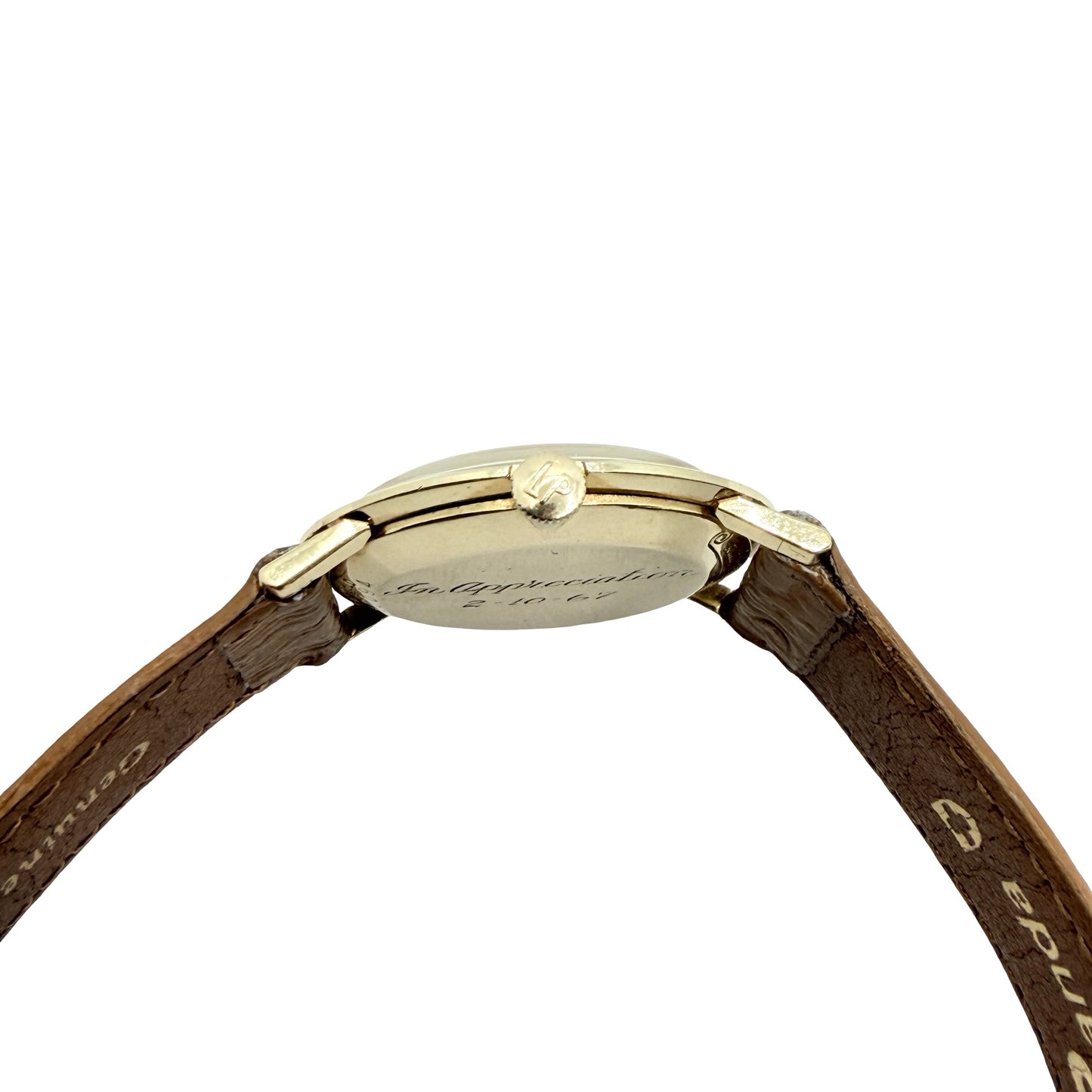 Lucien Piccard 14K Yellow Gold 31mm Manual Wind Dress Watch Silver Dial Leather Strap