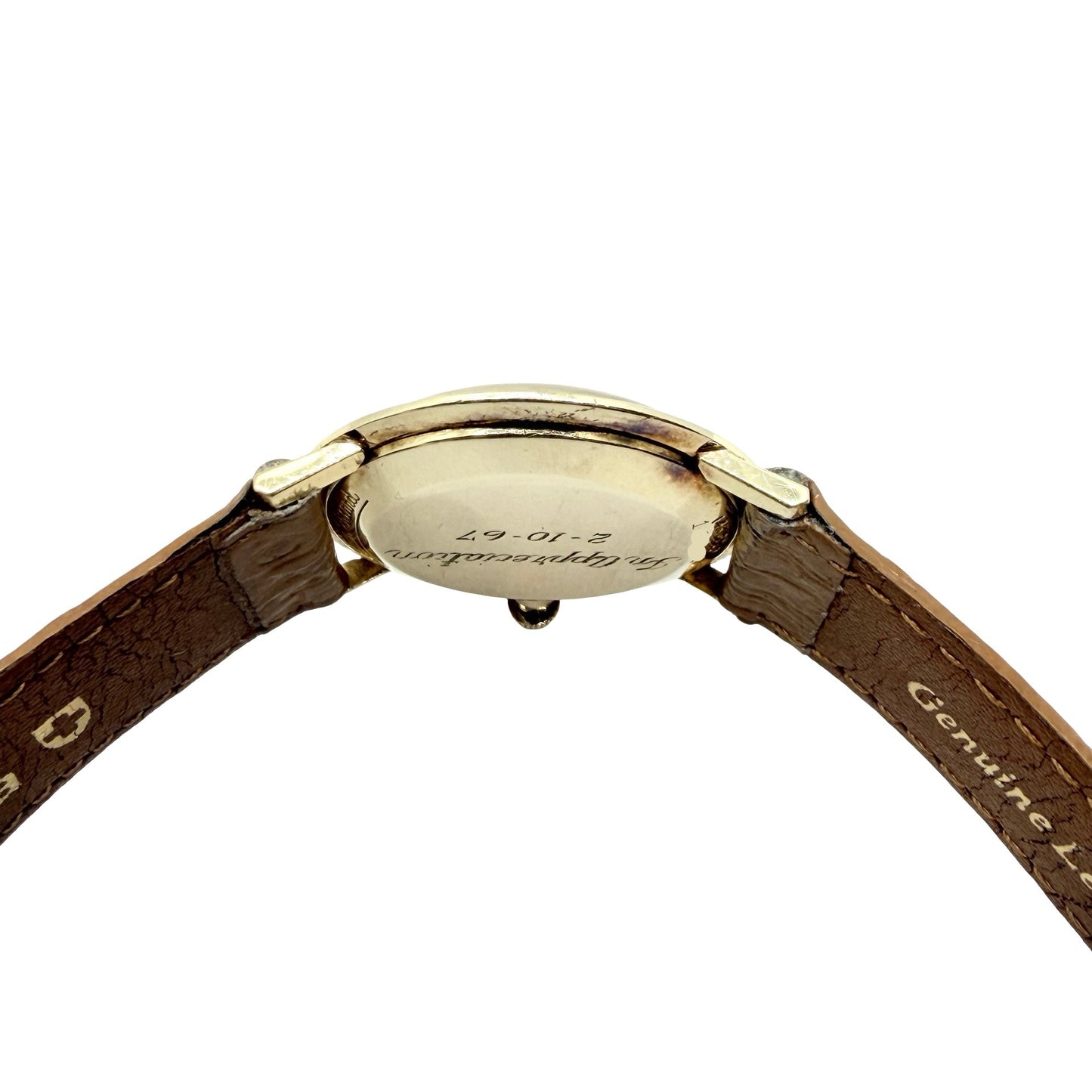 Lucien Piccard 14K Yellow Gold 31mm Manual Wind Dress Watch Silver Dial Leather Strap