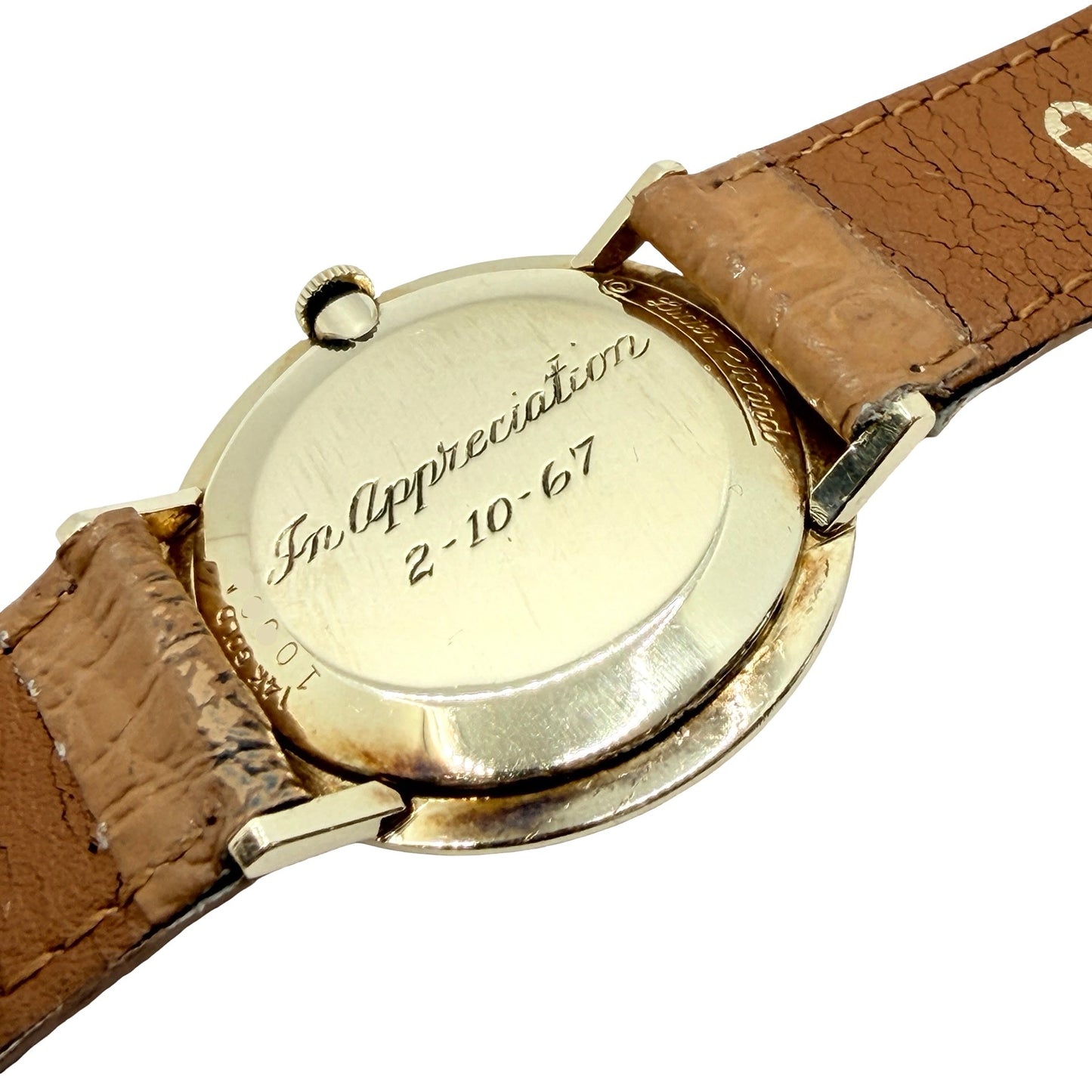Lucien Piccard 14K Yellow Gold 31mm Manual Wind Dress Watch Silver Dial Leather Strap