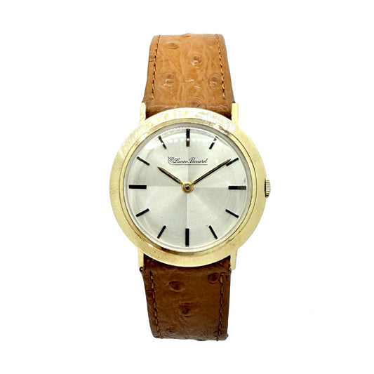 Lucien Piccard 14K Yellow Gold 31mm Manual Wind Dress Watch Silver Dial Leather Strap