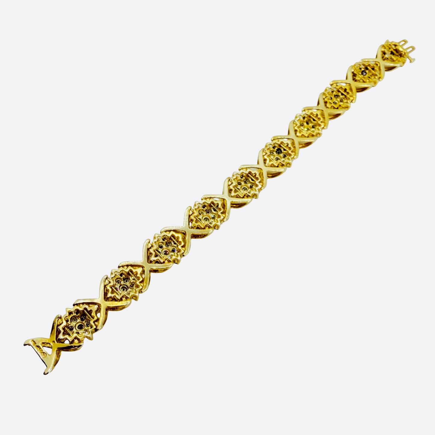 14K Yellow Gold Hugs and Kisses Diamond Bracelet 8.00 Carats TW 6.75"
