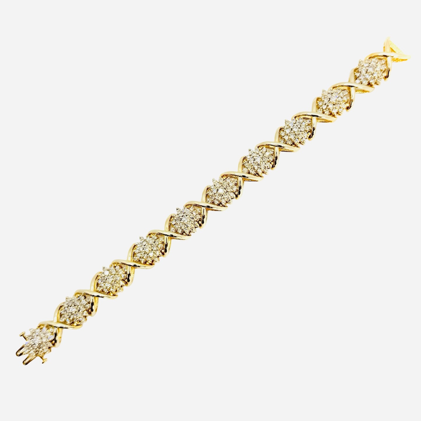 14K Yellow Gold Hugs and Kisses Diamond Bracelet 8.00 Carats TW 6.75"