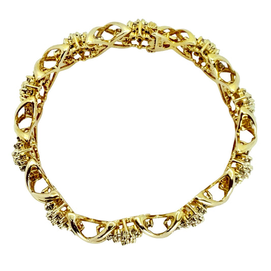 14K Yellow Gold Hugs and Kisses Diamond Bracelet 8.00 Carats TW 6.75"