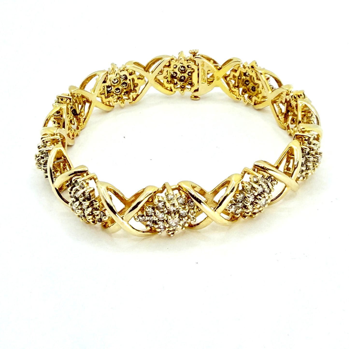 14K Yellow Gold Hugs and Kisses Diamond Bracelet 8.00 Carats TW 6.75"