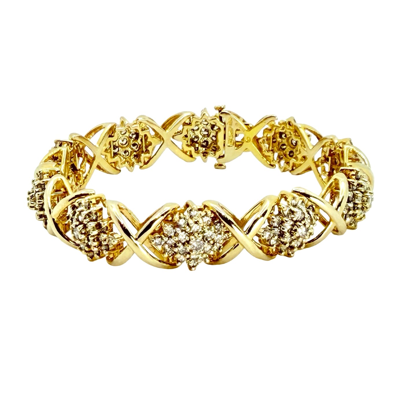 14K Yellow Gold Hugs and Kisses Diamond Bracelet 8.00 Carats TW 6.75"