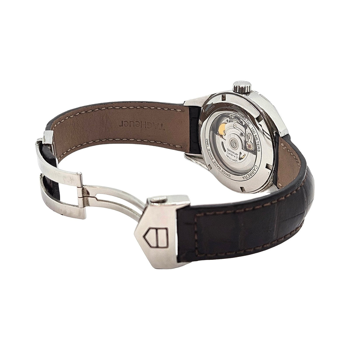 TAG Heuer Carrera 41mm Automatic Caliber 5 Day Date Stainless Steel Silver Dial Brown Alligator WAR201B.FC6291