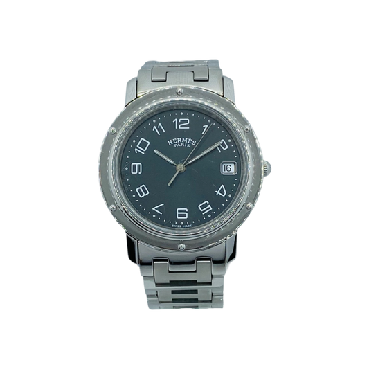 Hermes Clipper Quartz Watch 36mm Gray Dial Stainless Steel Bracelet CL6.710