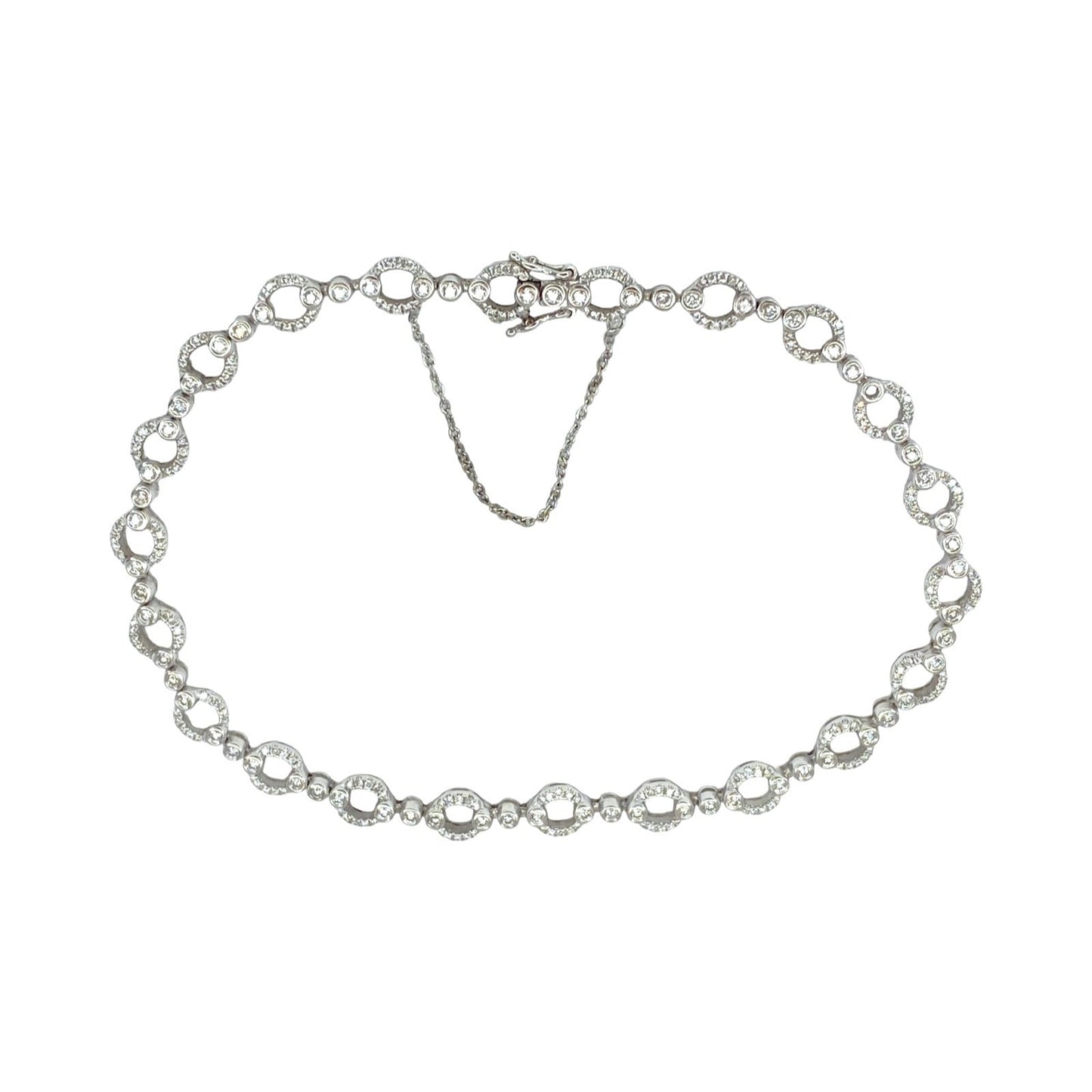 18K White Gold Diamond Open Circle Link Bracelet 0.85 Carat