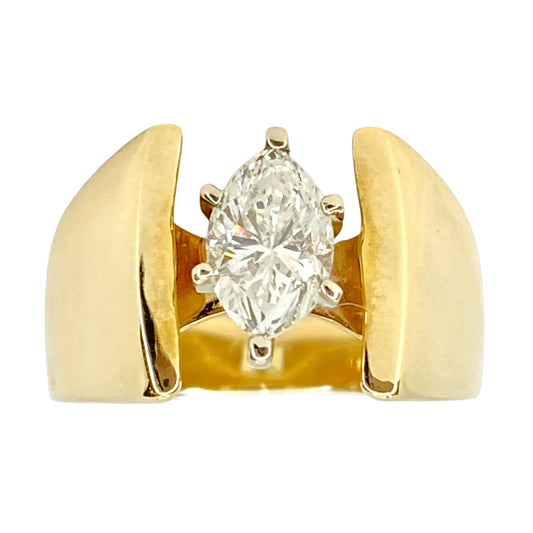 14K Yellow Gold Marquise Diamond Ring 0.70 Carat G-H, SI1