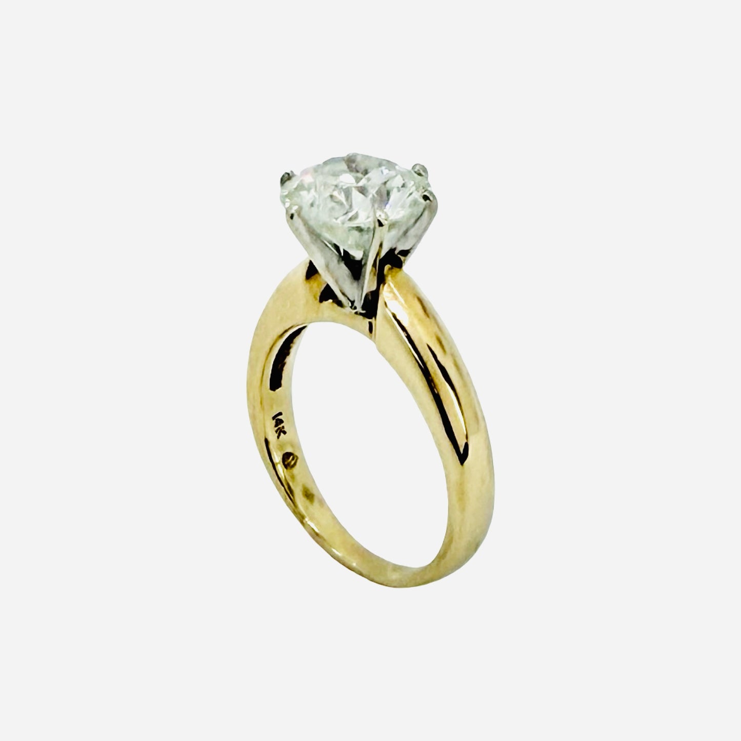 Estate Jewelry 14K Yellow Gold 3.41 Carats Round Brilliant Natural Diamond Solitaire Ring