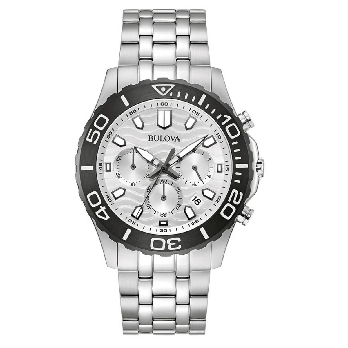 Bulova Classic Chronograph 43mm Quartz Silver Dial Stainless Steel 98B437