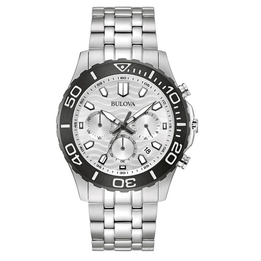 Bulova Classic Chronograph 43mm Quartz Silver Dial Stainless Steel 98B437