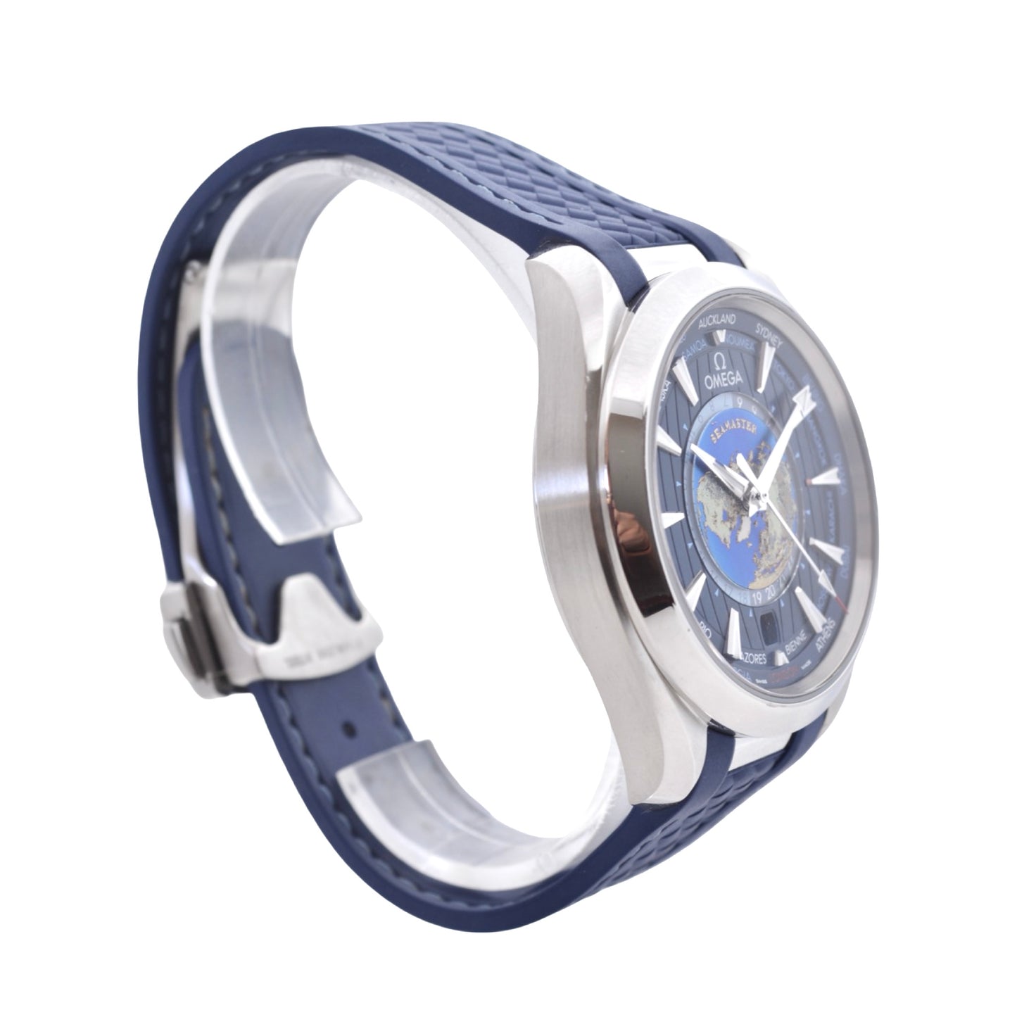 Omega Seamaster Aqua Terra 150M Worldtimer 43mm  Co-Axial Blue Teak Dial Rubber Strap 220.12.43.22.03.001