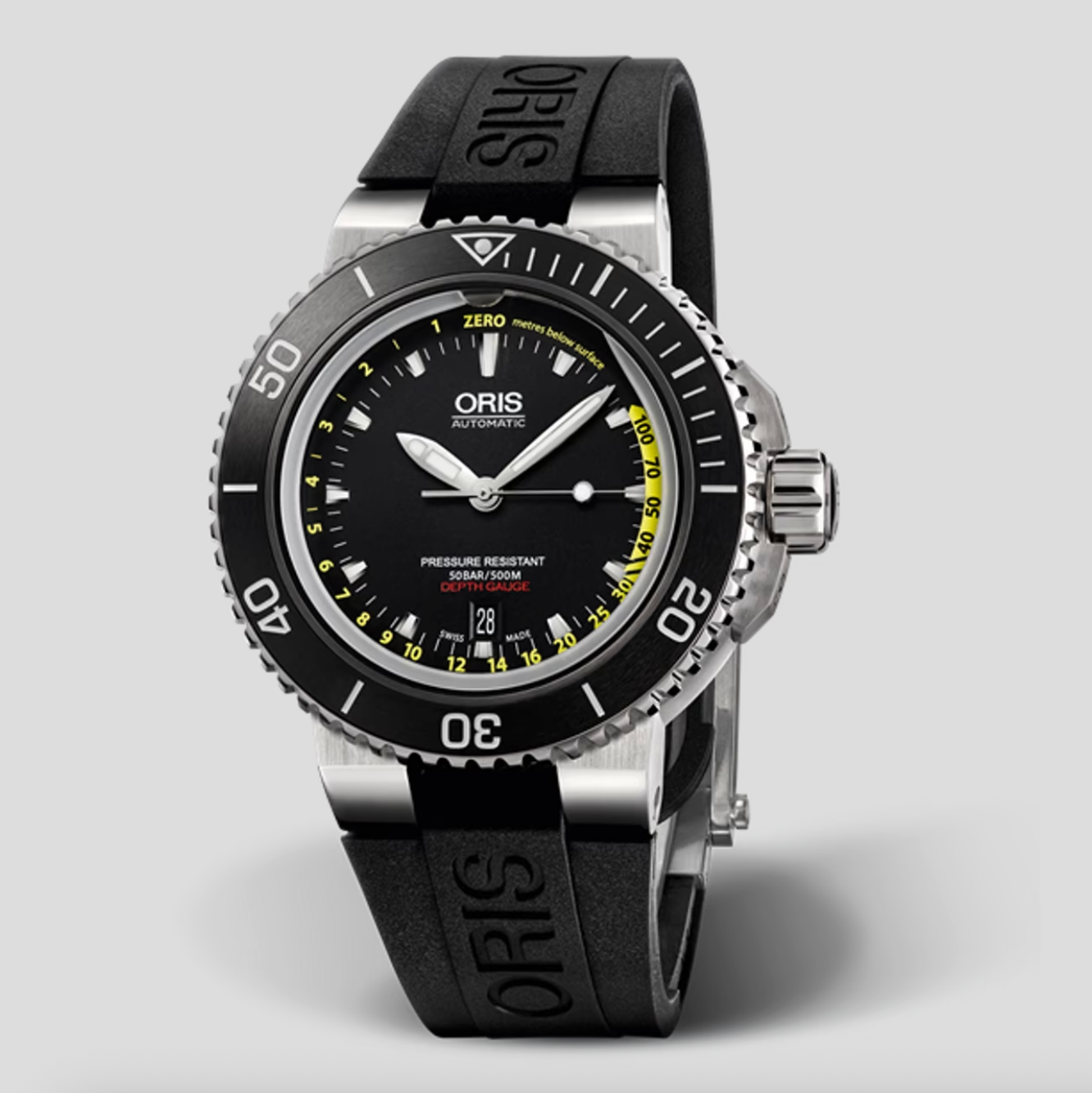 Oris Aquis Depth Gauge 500m Automatic Black Dial Rubber Strap with Steel Bracelet 01 733 7675 4154-Set RS