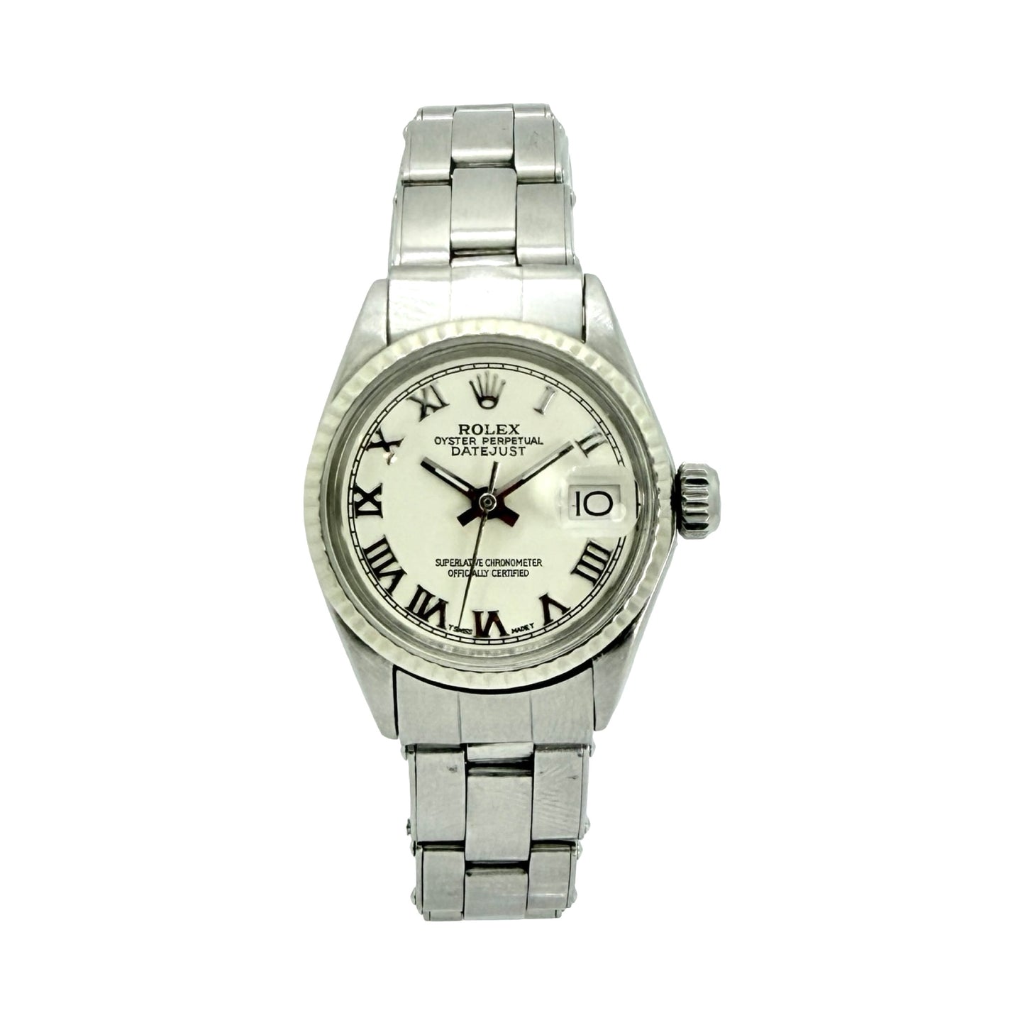 Rolex Datejust 25mm White Roman Dial Stainless Steel Riveted Oyster Bracelet 6517
