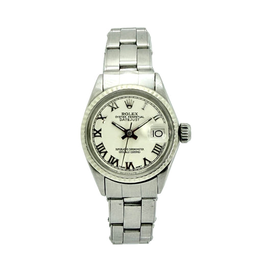 Rolex Datejust 25mm White Roman Dial Stainless Steel Riveted Oyster Bracelet 6517