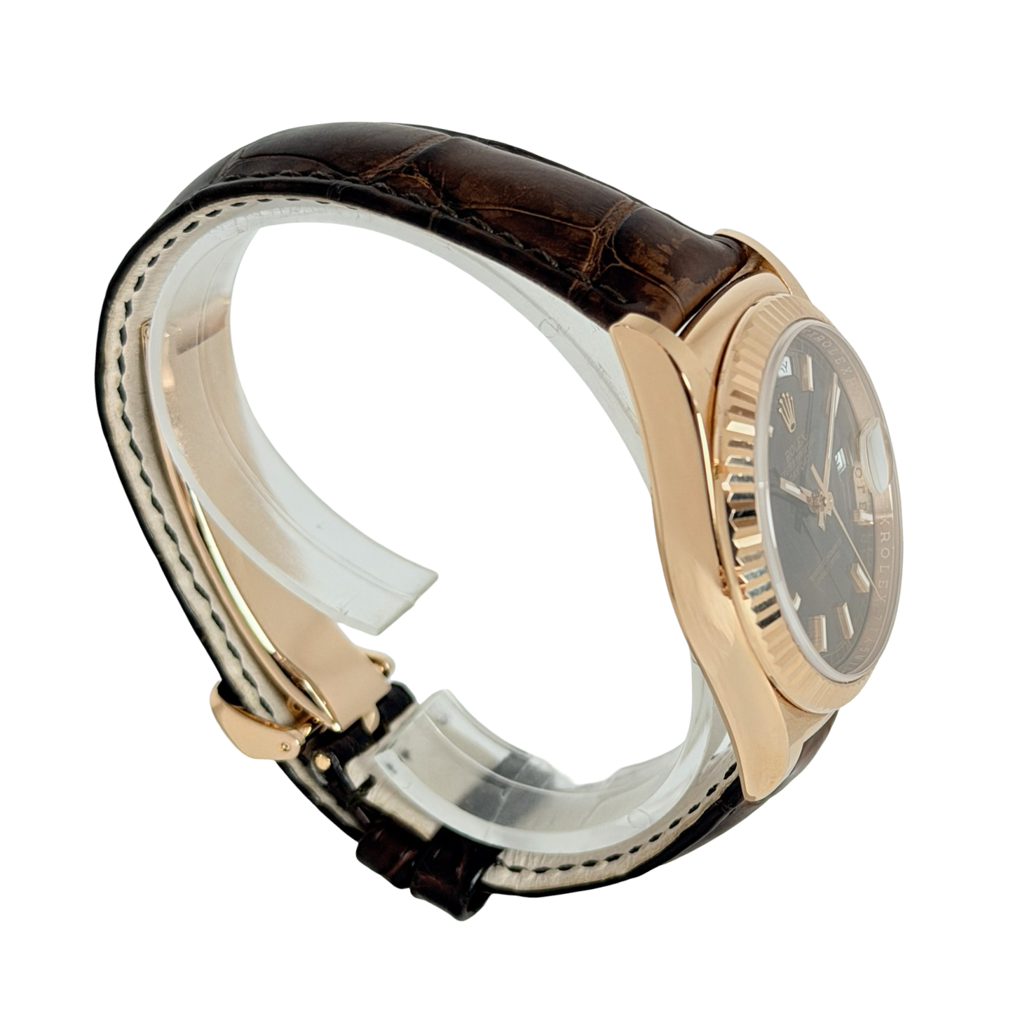 Rolex Day-Date 36 18K Everose Gold Chocolate Dial Brown Alligator Strap 118135