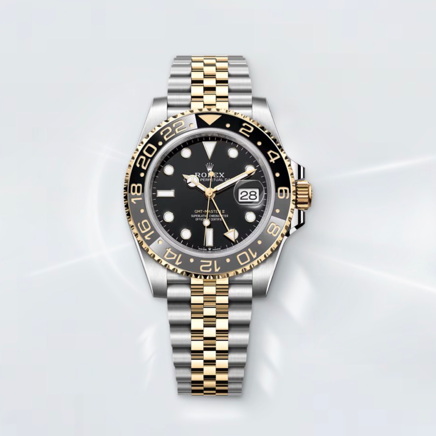 Rolex GMT-Master II 40mm Oystersteel and Yellow Gold Jubilee Bracelet Black Dial Ref. 126713GRNR