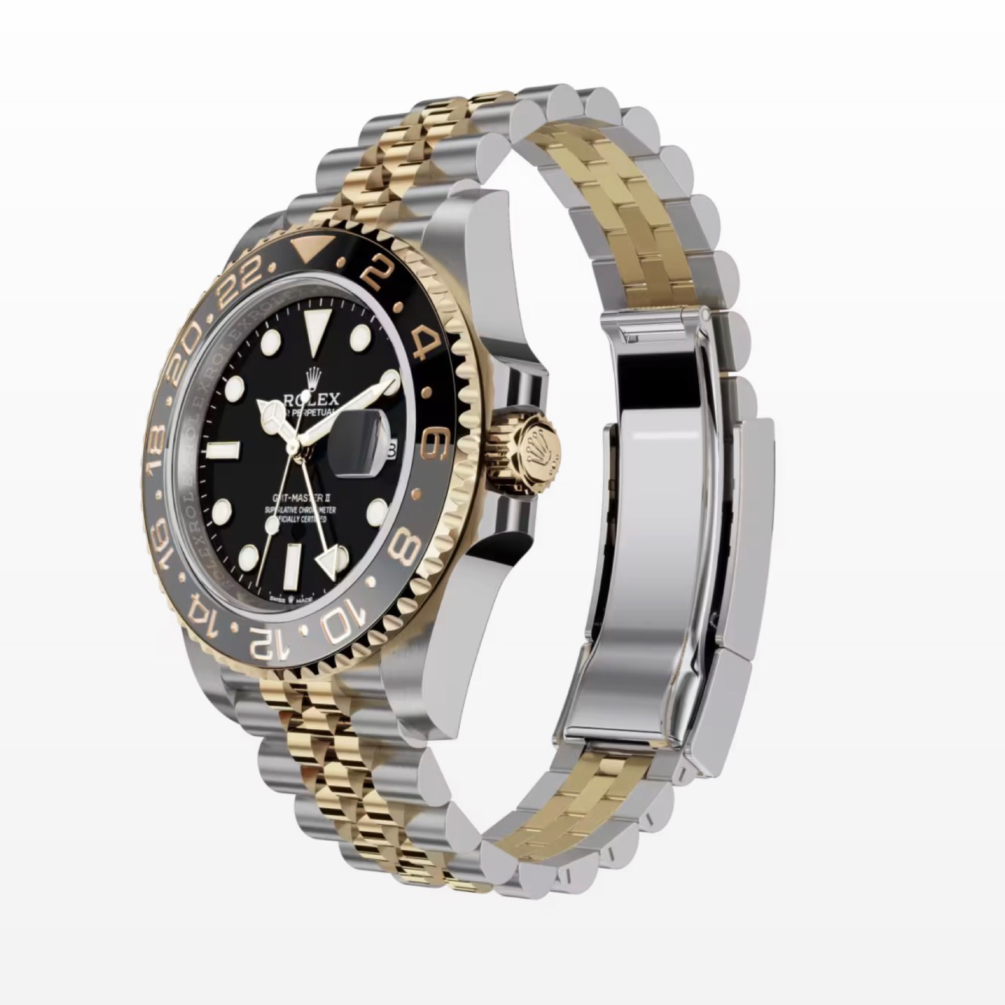 Rolex GMT-Master II 40mm Oystersteel and Yellow Gold Jubilee Bracelet Black Dial Ref. 126713GRNR