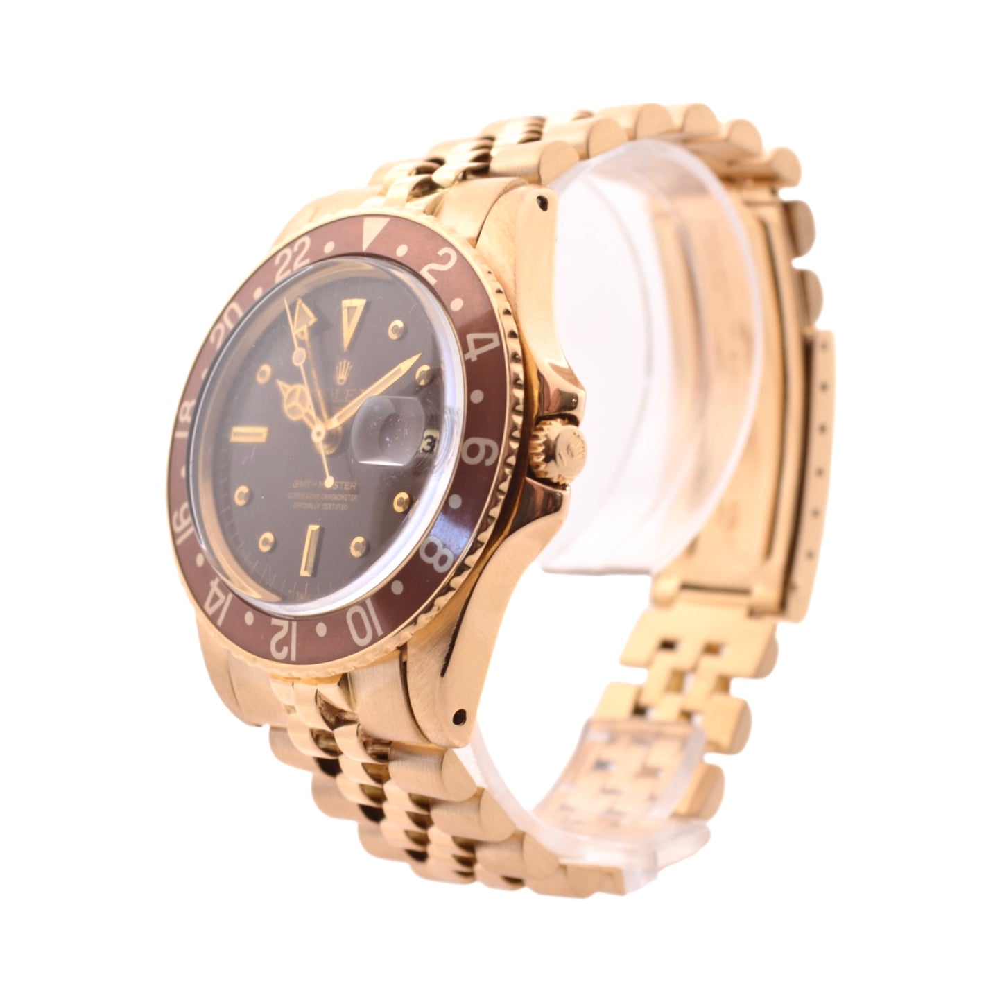 Rolex GMT-Master 40mm Date 18K Yellow Gold Case with Jubilee Bracelet "Rootbeer" Brown Dial 1675 C.1969