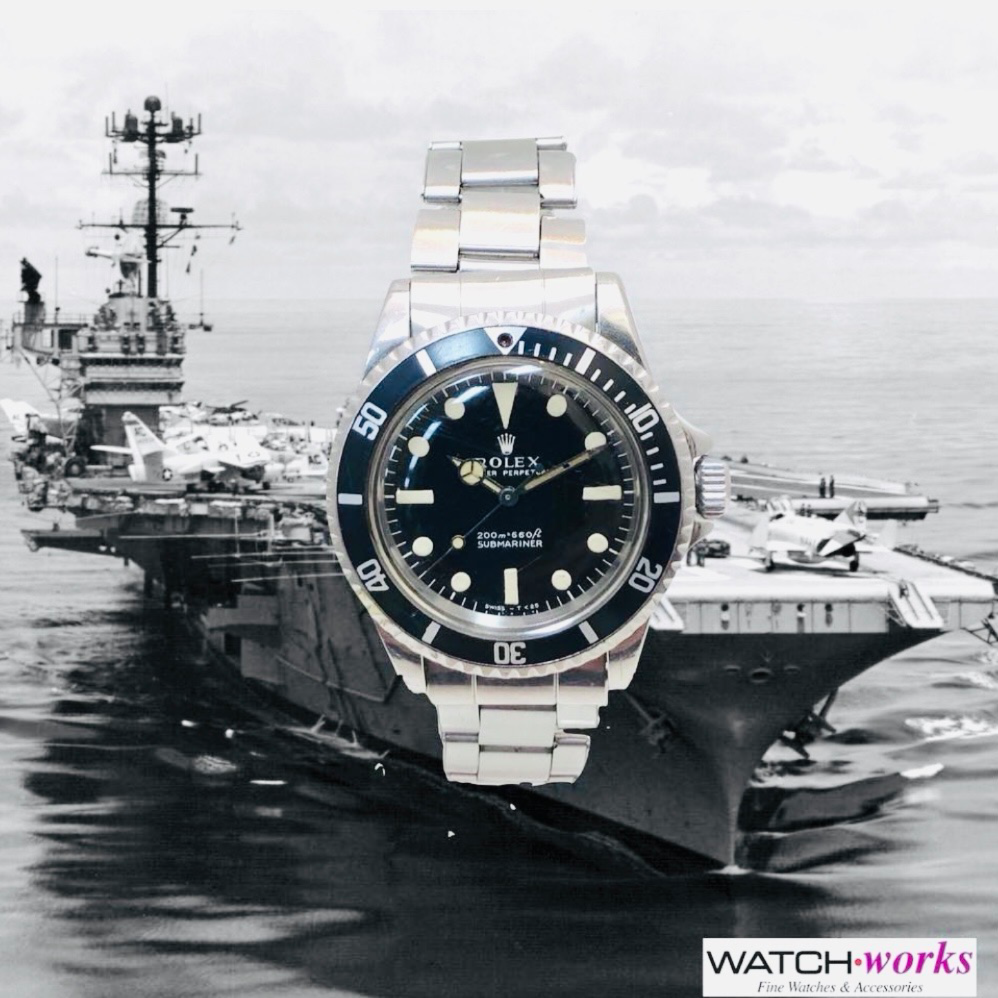 Rolex Submariner No Date 40mm Black Dial Riveted Stainless Steel Bracelet Ref.5513