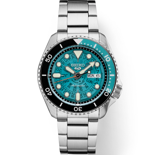 Seiko 5 Sports "Time Sonar" Automatic Turquoise Dial Steel Bracelet SRPJ45