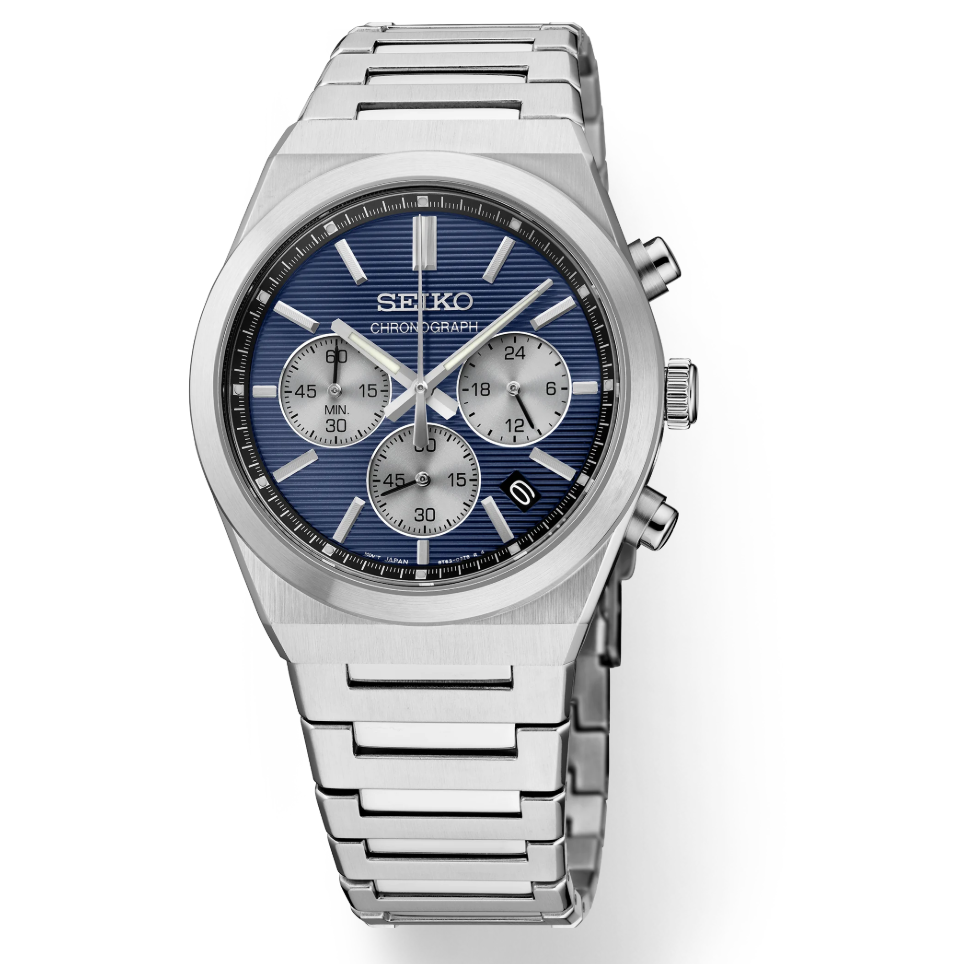 Seiko Essentials Collection Quartz Chronograph Blue Dial Steel Bracelet SSB453