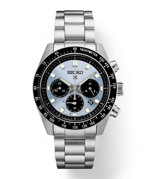 Seiko Prospex Speedtimer Solar Chronograph Light Blue Sunray Dial SSC935