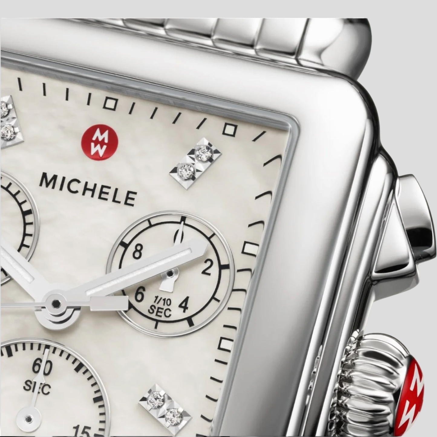 Michele Deco Swiss Quartz Chronograph with Diamonds Mother-of-Pearl Dial Stainless Steel MWW06A000778