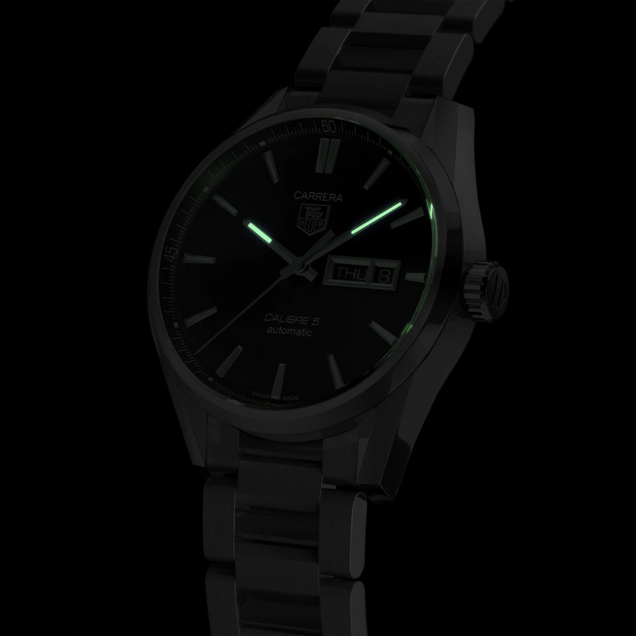 TAG Heuer Carrera Day Date Caliber 5 Automatic 41mm Black Dial Stainless Steel Bracelet WAR201A.BA0723