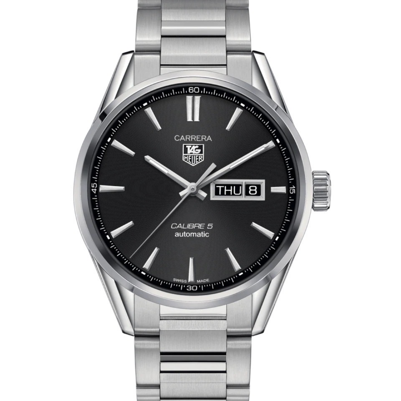 TAG Heuer Carrera Day Date Caliber 5 Automatic 41mm Black Dial Stainless Steel Bracelet WAR201A.BA0723