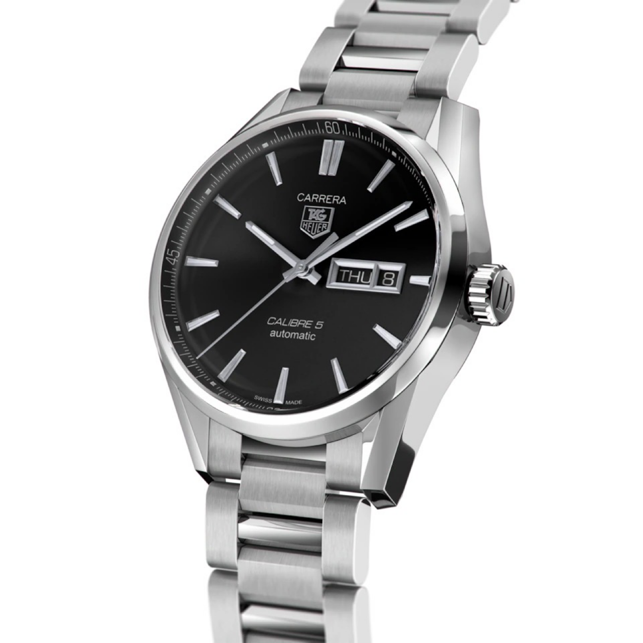TAG Heuer Carrera Day Date Caliber 5 Automatic 41mm Black Dial Stainless Steel Bracelet WAR201A.BA0723