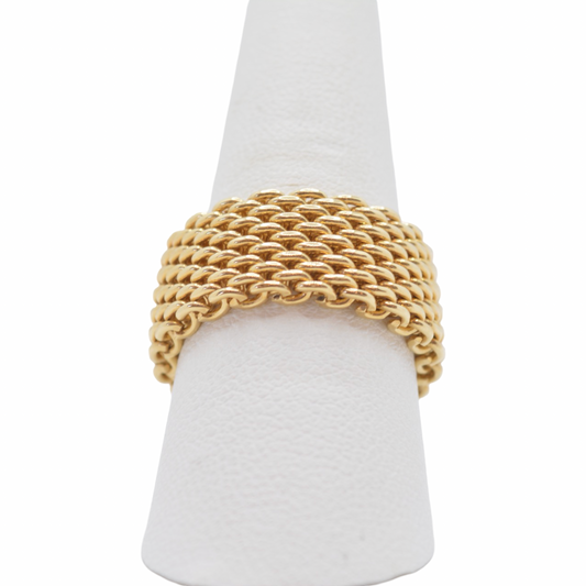Estate Jewelry Tiffany & Co 18K Yellow Gold Somerset Mesh Band Ring Size 9