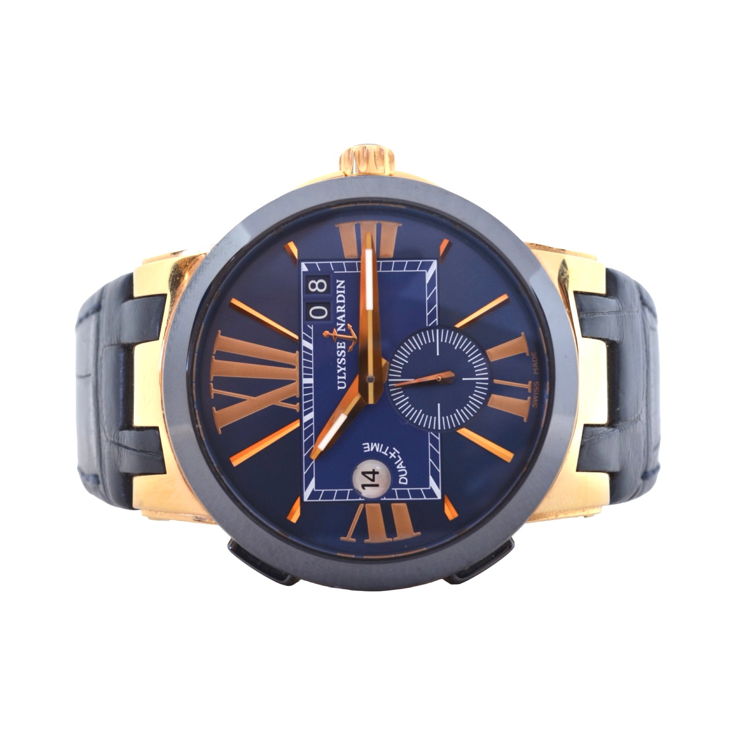 Ulysse Nardin Executive Dual Time 43mm 18K Rose Gold Automatic Blue Dial Leather Strap 642-00/43