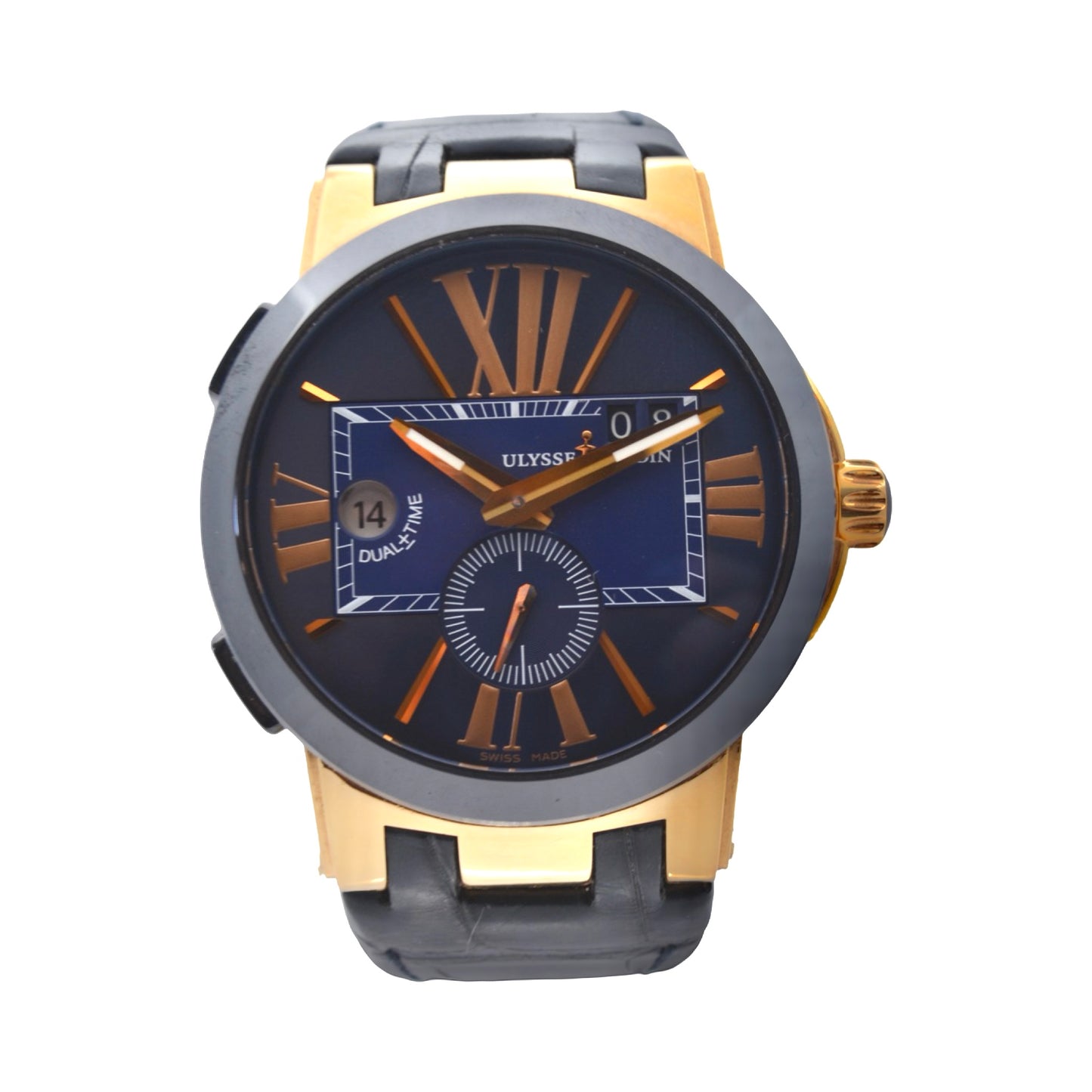 Ulysse Nardin Executive Dual Time 43mm 18K Rose Gold Automatic Blue Dial Leather Strap 642-00/43
