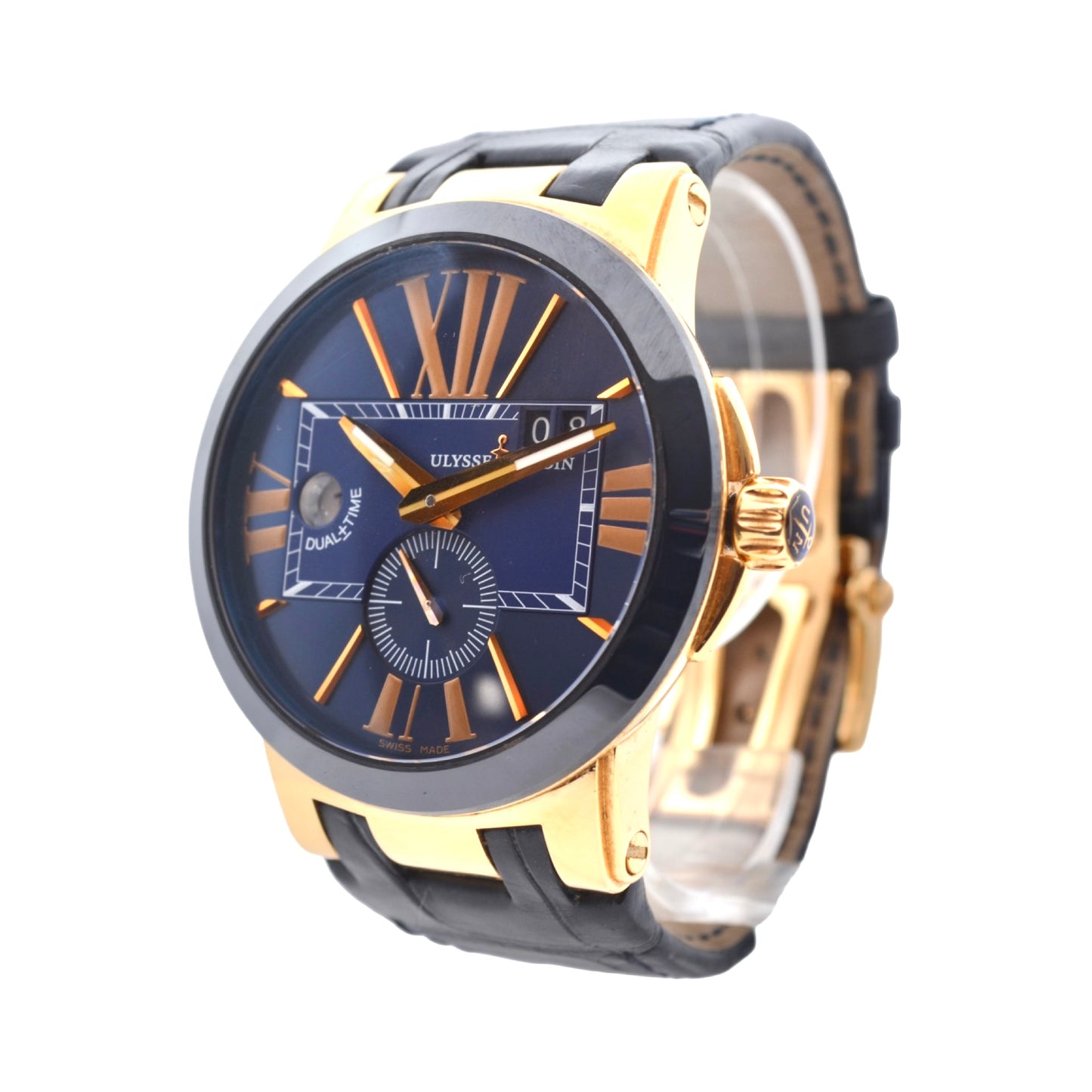 Ulysse Nardin Executive Dual Time 43mm 18K Rose Gold Automatic Blue Dial Leather Strap 642-00/43