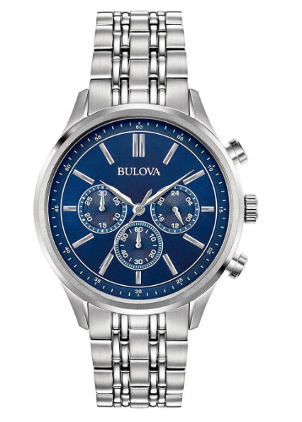 Bulova Mens Classic Chronograph Blue Dial Stainless Steel Bracelet 96A210