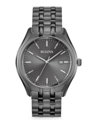 Bulova Mens Gray Ion Plated Stainless Steel Quartz Watch 98B288