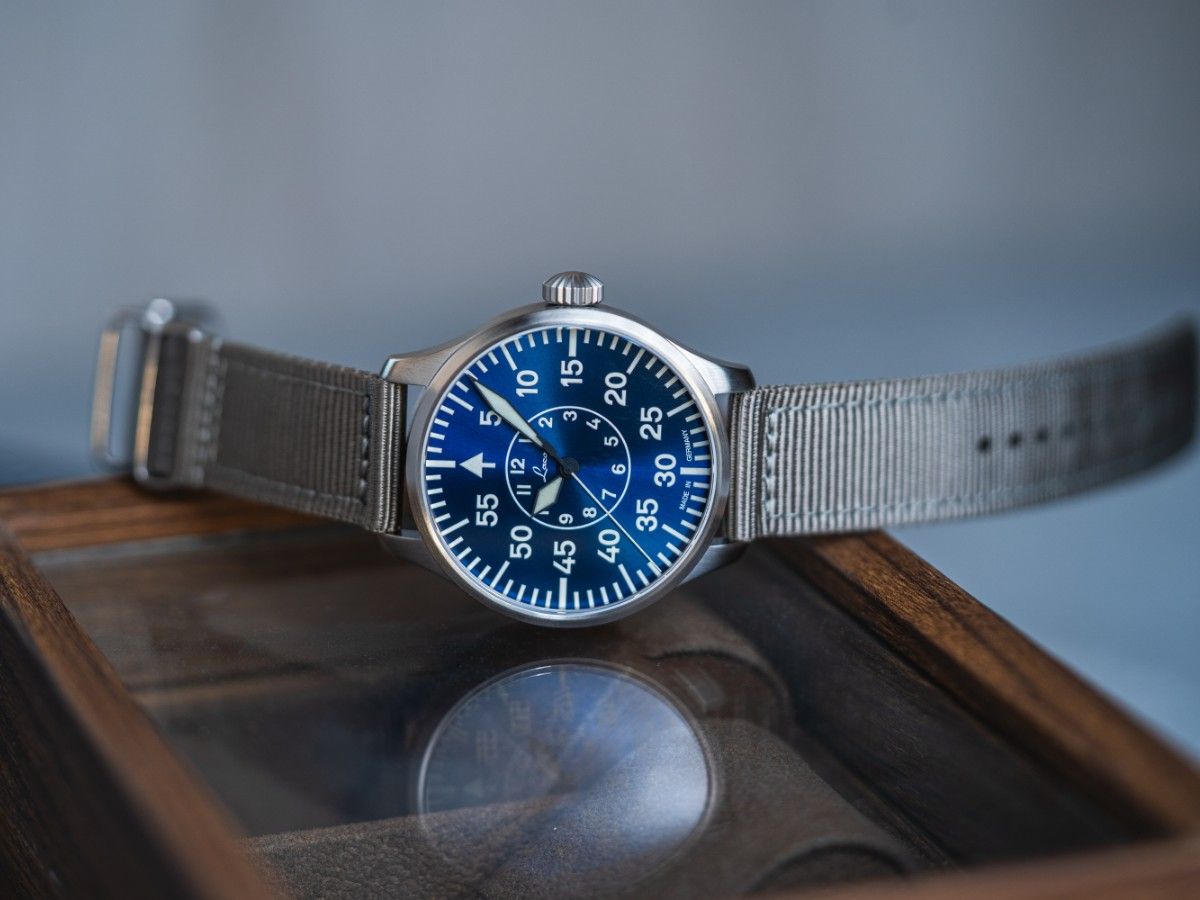 Laco Pilot Watches BASIC Aachen Blaue Stunde 42 Blue Dial Grey Nylon Strap 862101.2