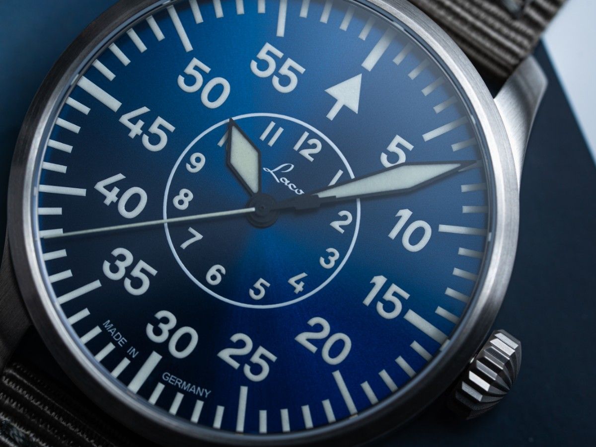 Laco Pilot Watches BASIC Aachen Blaue Stunde 42 Blue Dial Grey Nylon Strap 862101.2